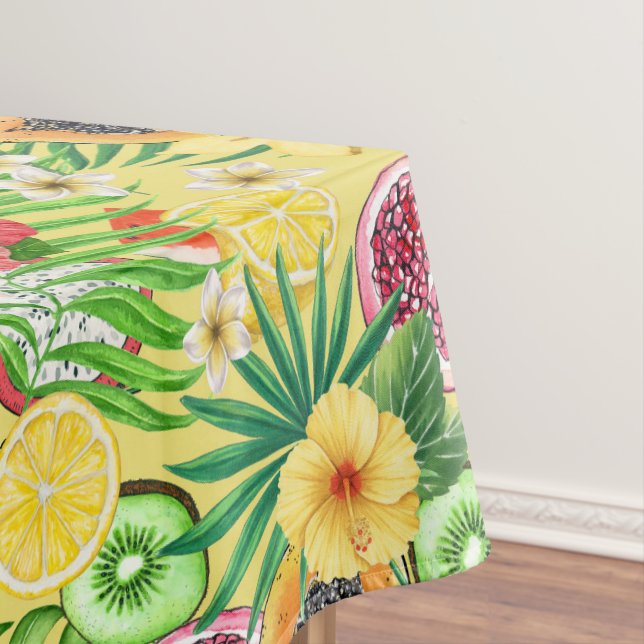 Nappe Mix-fruit tropical, fleurs et feuilles sur jaune (In Situ)