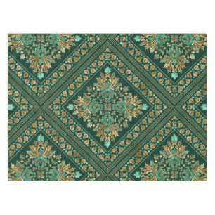 Nappe Modèle Damas vintage - vert émeraude et or