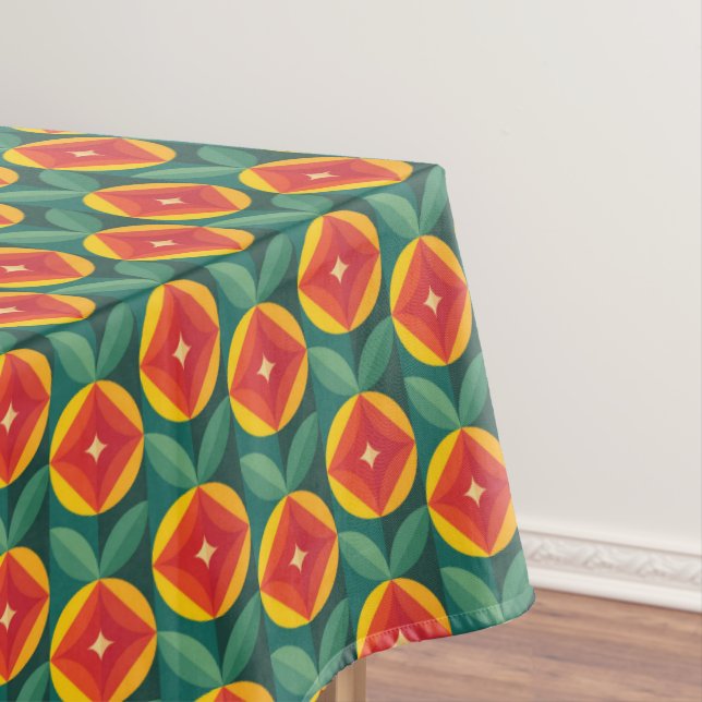 Nappe Modèle Floral Orange Moderne Du Milieu Du Siècle (In Situ)