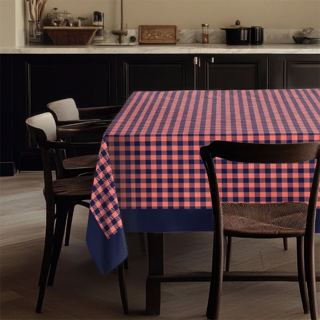 Nappe Moderne Coral Marine Table Tendance Plaid ( Modern Coral Navy Tablecloth Trendy Plaid Dining Style)