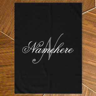 Nappe Monogramme de nom noir et blanc personnalisé uniqu