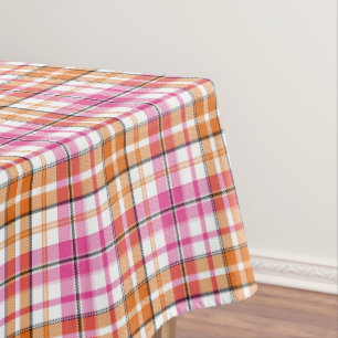 Nappe Motif à carreaux Tartan blanc rose orange