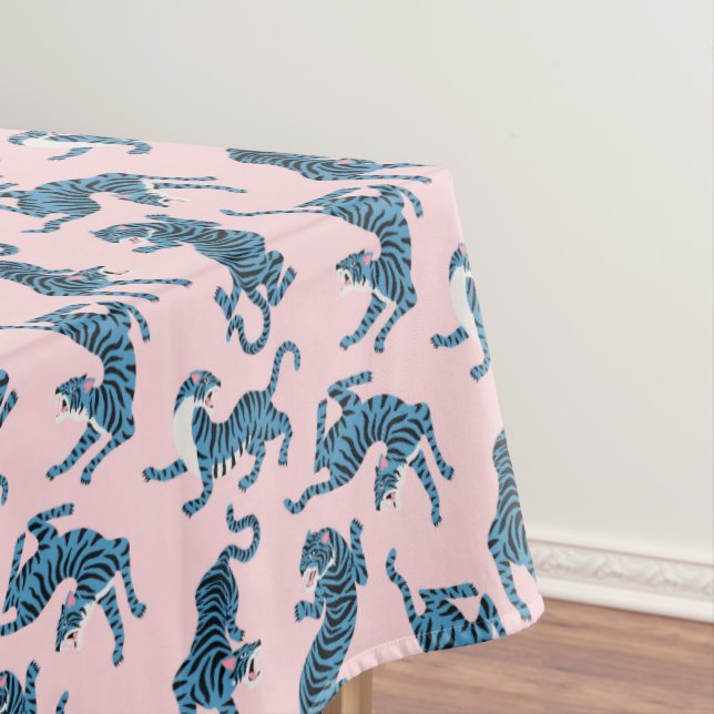 Nappe Motif asiatique de tigre bleu (In Situ)