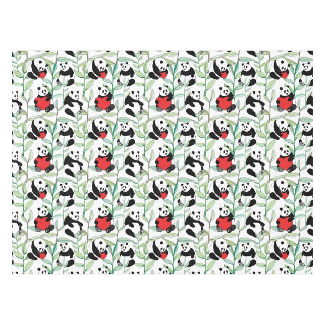 Nappe motif avec de beaux pandas avec des coeurs (Devant (Horizontal))
