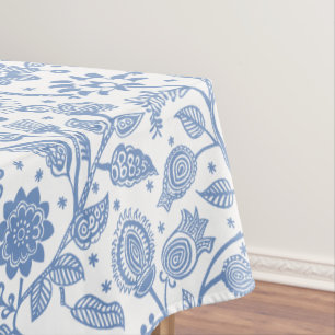 Nappe Motif botanique floral bleu blanc moderne boho