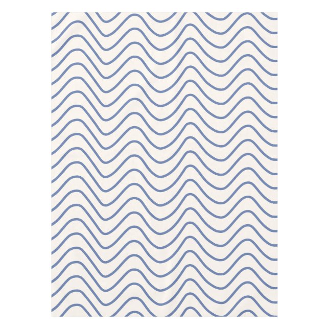 Nappe Motif Chevron Ligne Minimale Bleu sur Crème Blanc (Devant)