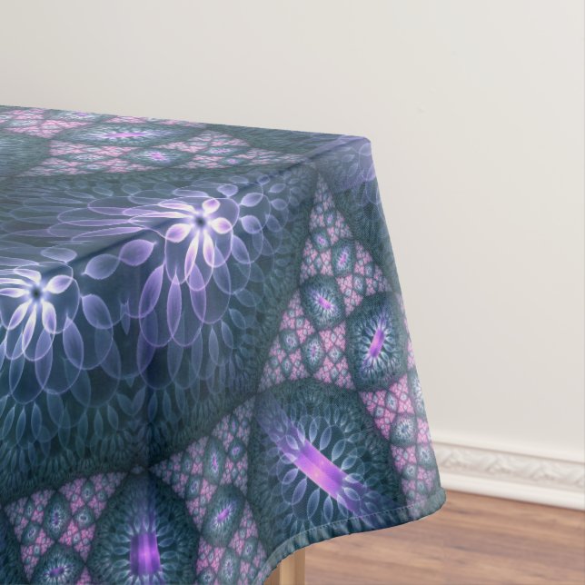 Nappe motif d'art fractal 3D Turquoise violet rose (In Situ)