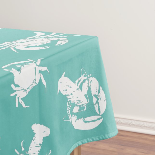 Nappe Motif de crabe blanc et de homard blanc chic côtie (In Situ)