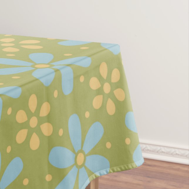 Nappe Motif de fleurs bleues et jaunes Abstraites rétros (In Situ)