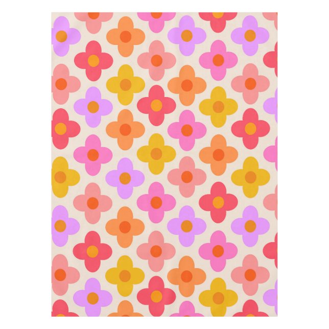 Nappe Motif de fleurs hippie colorées rétro (Devant)