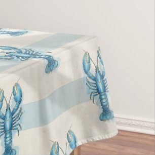 Nappe Motif de homard à l'aquarelle bleue sur rayure côt