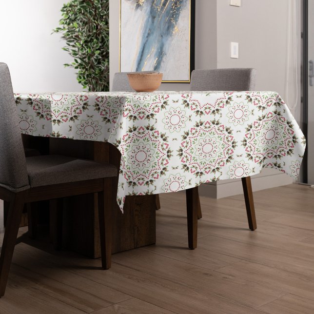 Nappe Motif de Noël Red Green Holly (Christmas holiday red and green modern circle wreath design tablecloth. )