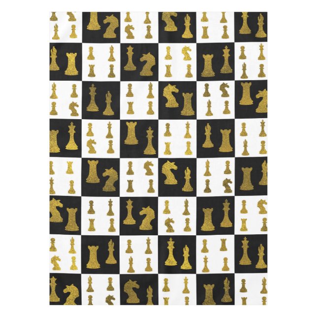 Nappe Motif de pièces d'échecs d'échiquier et d'or (Devant)
