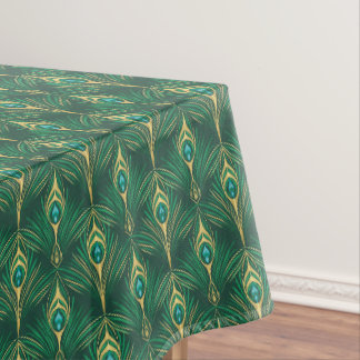 Nappe Motif de plumes de paon en vert émeraude et or
