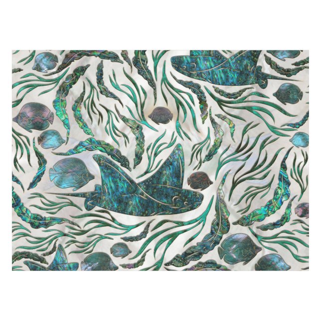 Nappe Motif de poisson stingray et squelette Abalone (Devant (Horizontal))