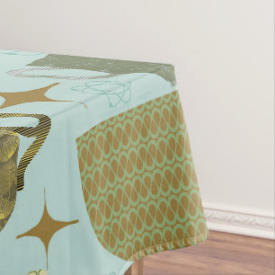 Nappe Motif de thé turquoise du milieu du siècle