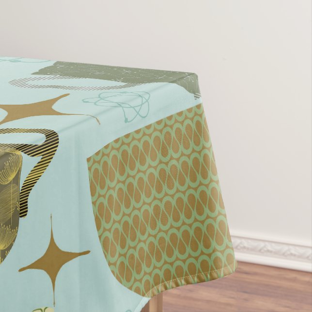 Nappe Motif de thé turquoise du milieu du siècle (In Situ)