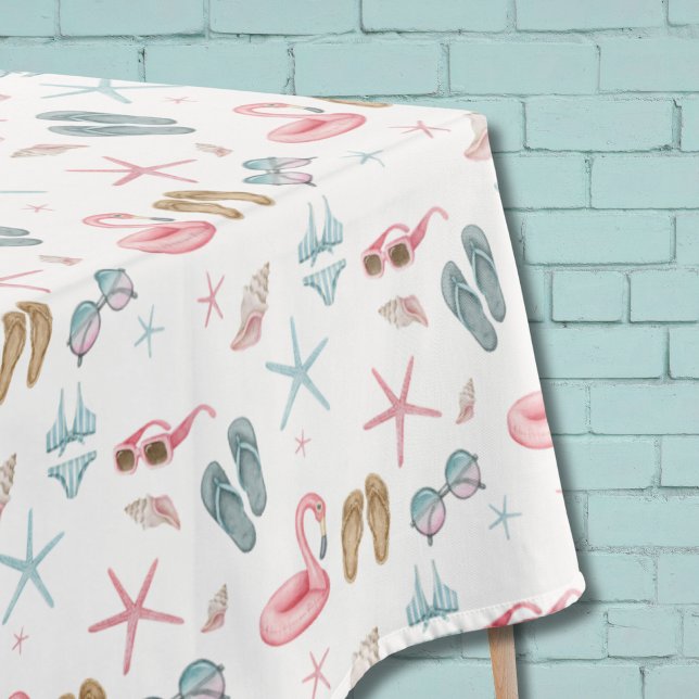 Nappe Motif d'été (Teal Pink Watercolor Shell Coastal Summer Beach Tablecloth)