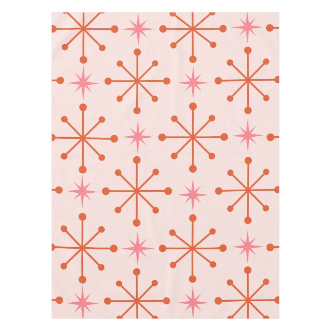 Nappe Motif d'étoiles atomique rose du milieu du siècle (Devant)