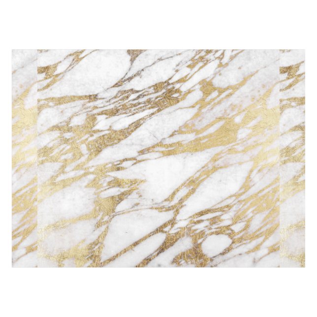 Nappe Motif élégant chic de marbre de blanc et d'or (Devant (Horizontal))