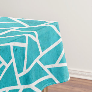 Nappe Motif en mosaïque bleu-vert et blanc