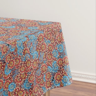 Nappe Motif Floral Bleu & Orange Gras Cute Boho Chic