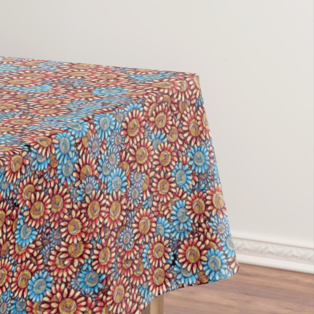 Nappe Motif Floral Bleu & Orange Gras Cute Boho Chic (In Situ)