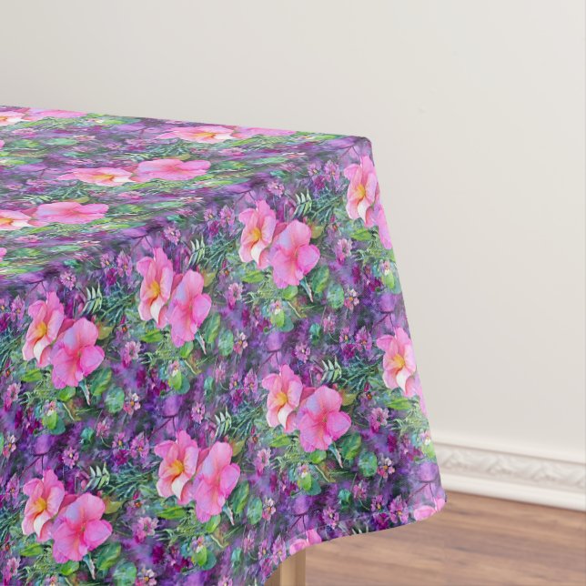 Nappe Motif floral botanique violet et rose (In Situ)