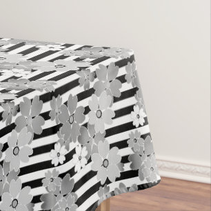 Nappe Motif floral noir et blanc rétro rayé