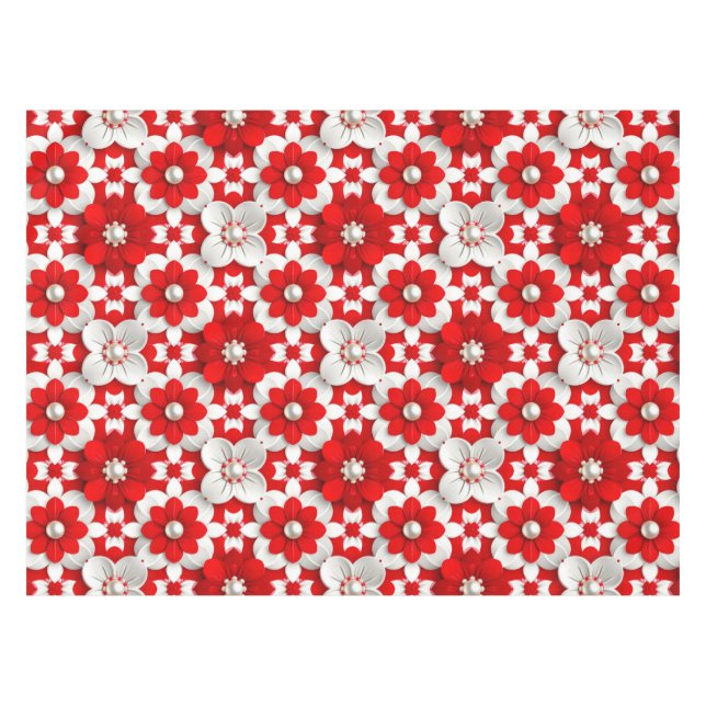 Nappe Motif floral rouge et blanc vibrant avec perle (Devant (Horizontal))