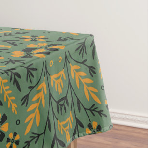 Nappe Motif floral stylisé botanique orange et noir