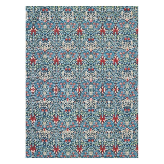 Nappe Motif floral sur fond bleu de feuilles vertes (Devant)