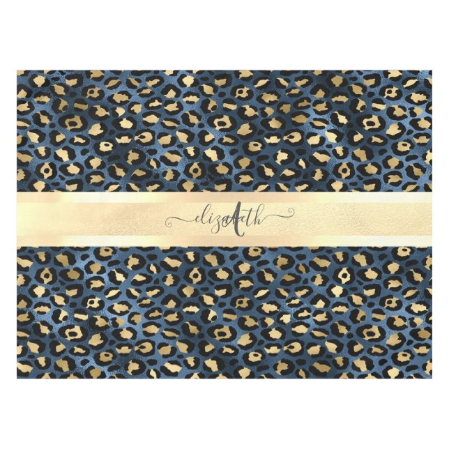 Nappe Motif léopard bleu or monogramme (Devant (Horizontal))