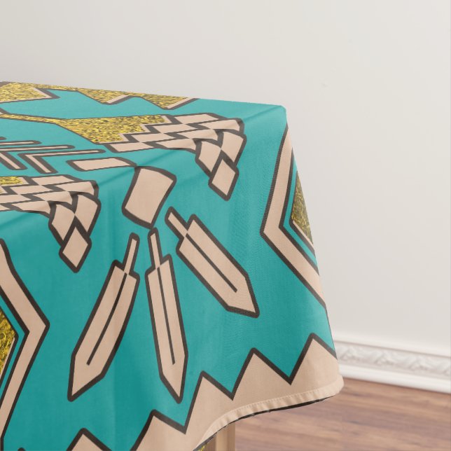 Nappe Motif mexicain de style - sarcelle d'hiver, or et (In Situ)