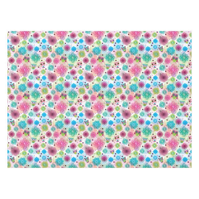 Nappe Motif mignon d'arrière - plan de hibou de fleur (Devant (Horizontal))