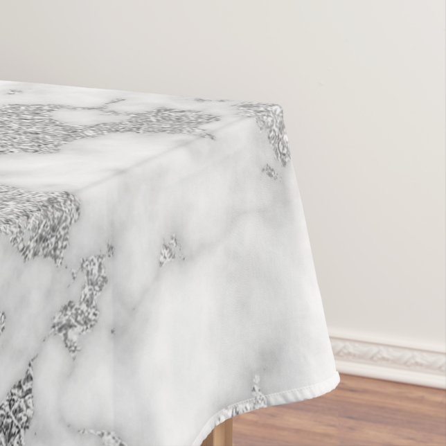 Nappe Motif moderne chic blanc en marbre argenté (In Situ)