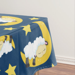 Nappe Motif mouton, Mouton couché, Lune, Étoiles