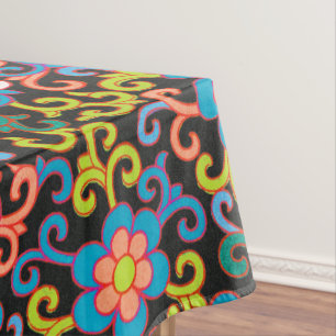 Nappe Motif noir chic avec fleurs colorées 