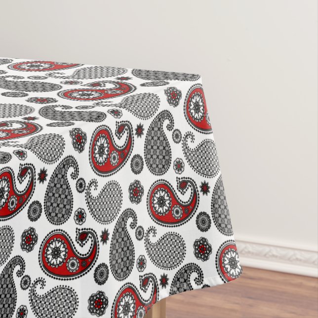 Nappe Motif Paisley, noir, blanc et rouge (In Situ)