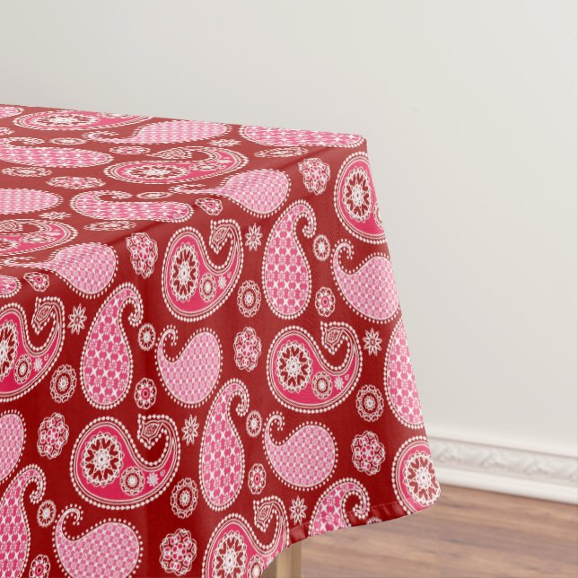 Nappe Motif Paisley, rouge foncé, rose et blanc (In Situ)