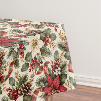 Nappe motif Poinsettia & carreaux de Noël