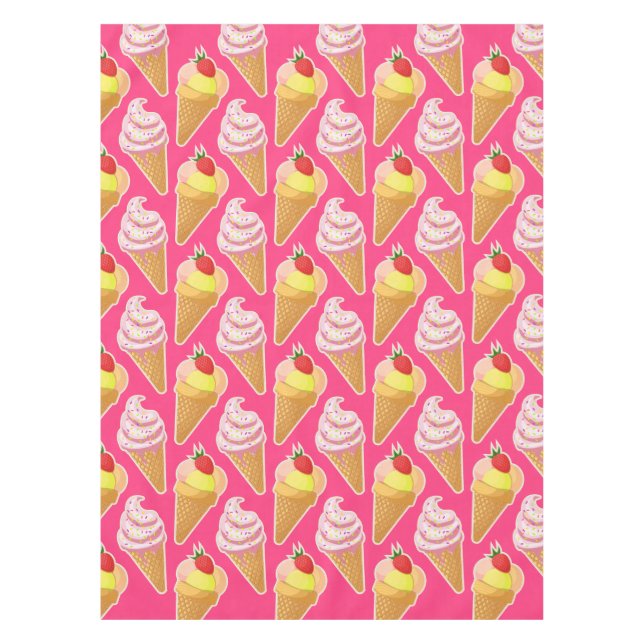Nappe Motif rose Kawaii avec crème glacée aux fraises (Devant)