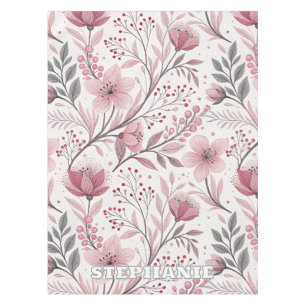 Nappe Motif Sakura en fleurs de cerises roses sur blanc