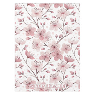 Nappe Motif Sakura en fleurs de cerises roses sur blanc