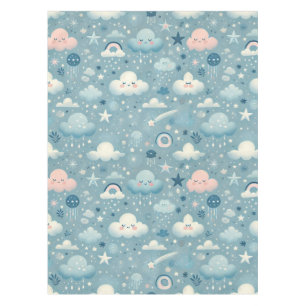 Nappe Motif Sky Whimsical avec nuages, étoiles - Bleu
