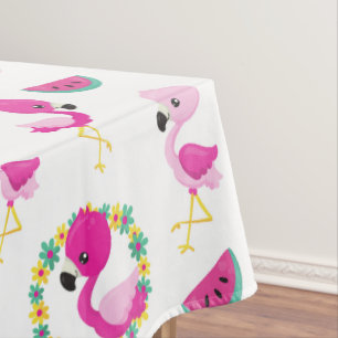 Nappe Motif tropical, Flamants roses, pastèques, Fleurs