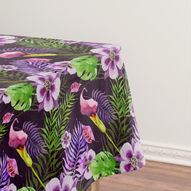 Nappe Motif tropical pourpre noir d'aquarelle de flore (In Situ)