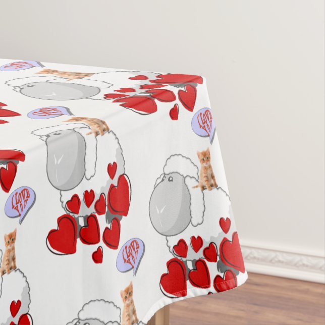 Nappe Mouton blanc Coeurs rouges Kitten (In Situ)