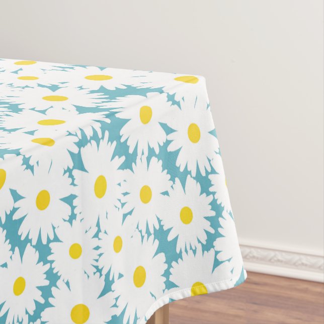 Nappe Négative Space Daisies blanc jaune sur bleu (In Situ)