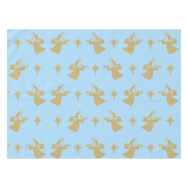 Nappe Noël Ange Nativité étoile Bébé Bleu Or (Devant (Horizontal))